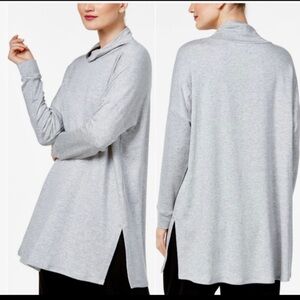 Eileen Fisher heathered grey mock neck long tunic top